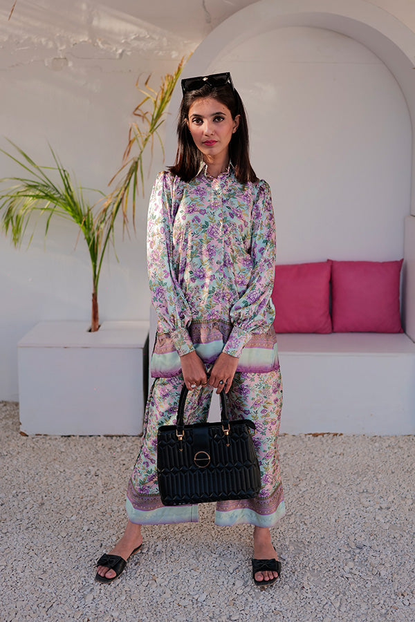 Orchid Olive Elegance | 2 Pc Silk Suit