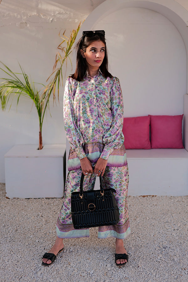 Orchid Olive Elegance | 2 Pc Silk Suit