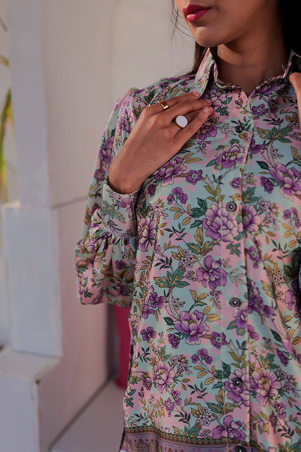 Orchid Olive Elegance | 2 Pc Silk Suit